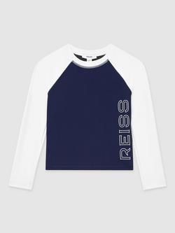 Reiss Kids' Long Sleeve Colour Block Rash Top, Navy, Navy