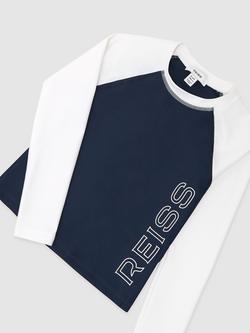 Reiss Kids' Long Sleeve Colour Block Rash Top, Navy - view 2, Navy