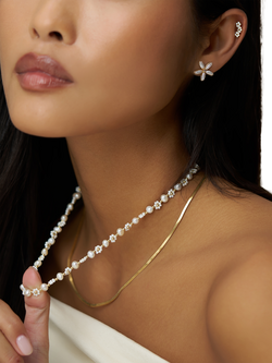 Orelia Crystal Daisy Stud Earrings, Gold/Pearl - view 2, Gold/Pearl