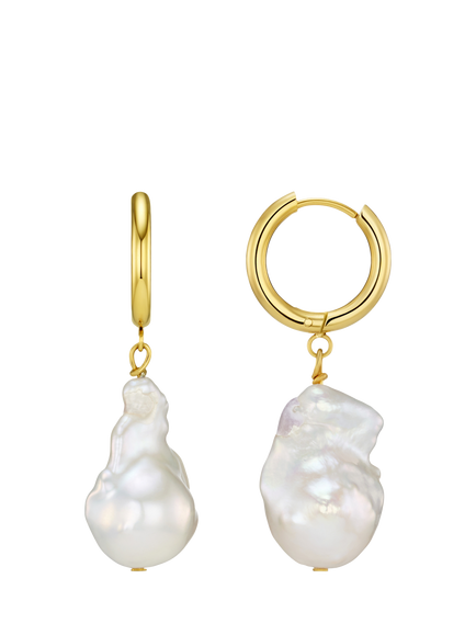 Orelia Luxe Waterproof Statement Drop Hoop Earrings, Gold/Pearl, Gold/Pearl