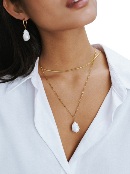 Orelia Luxe Waterproof Statement Drop Hoop Earrings, Gold/Pearl - view 2, Gold/Pearl