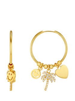 Orelia Eclectic Mixed Charm Mid-Size Hoop Earrings, Gold, Gold