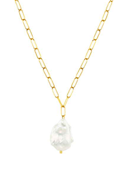 Orelia Luxe Waterproof Statement Pendant Necklace, Gold/Pearl, Gold/Pearl