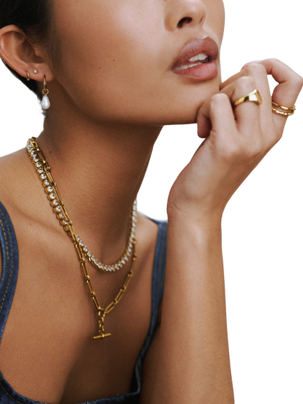 Orelia Waterproof LUXE 2-Pack Crystal Ring, Gold, Medium/Large - view 2, Gold