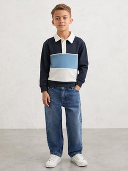 Reiss Kids' Caspian Long Sleeve Colour Block Polo Shirt, Navy - view 2, Navy