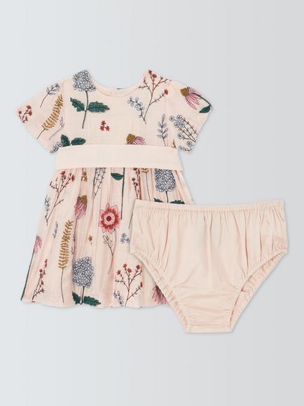 John Lewis Heirloom Collection Baby Floral Embroidered Dress & Bloomers Dress, Mauve, Mauve