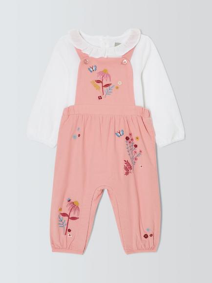 John Lewis Heirloom Collection Baby Corduroy Dungarees & Top Set, Peachskin, Peachskin