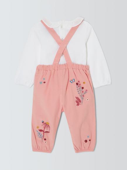 John Lewis Heirloom Collection Baby Corduroy Dungarees & Top Set, Peachskin - view 2, Peachskin
