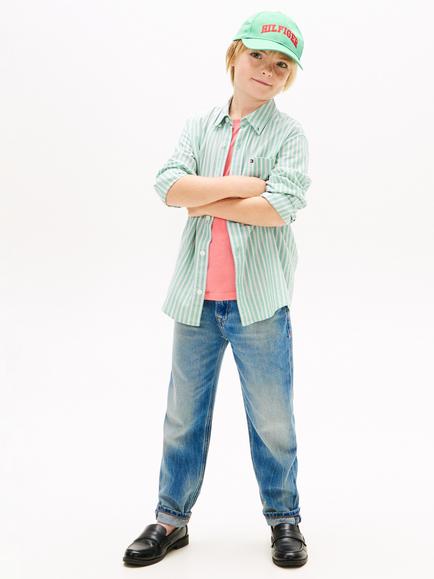 Tommy Hilfiger Kids' Cotton Blend Long Sleeve Striped Shirt, Bahama Green - view 2, Bahama Green