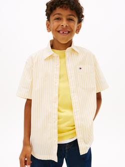 Tommy Hilfiger Kids' Flex Short Sleeve Striped Shirt, Yellow Dahlia, Yellow Dahlia