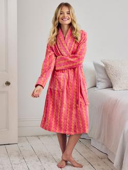 Chelsea Peers Wavy Stripe Towelling Dressing Gown, Pink/Orange, Pink/Orange
