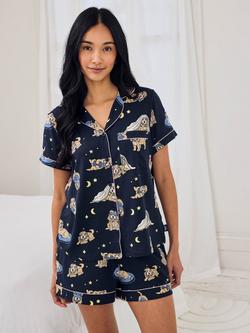 Chelsea Peers Cockapoo Snooze Button Down Short Pyjama Set, Navy, Navy