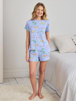 Chelsea Peers Dinosaur Dreams Jersey Short Pyjama Set, Blue, Blue