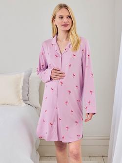 Chelsea Peers Flamingo Drift Maternity Nightshirt containing TENCEL™ Modal, Lilac, Lilac