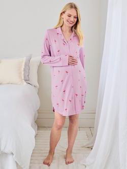Chelsea Peers Flamingo Drift Maternity Nightshirt containing TENCEL™ Modal, Lilac - view 2, Lilac