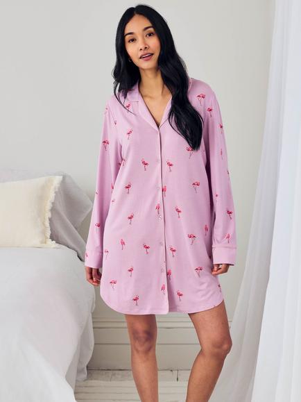 Chelsea Peers Flamingo Drift Nightshirt containing TENCEL™ Modal, Lilac, Lilac