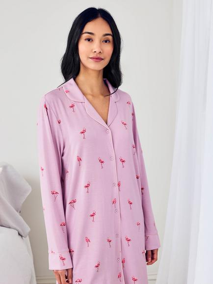 Chelsea Peers Flamingo Drift Nightshirt containing TENCEL™ Modal, Lilac - view 2, Lilac