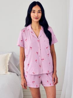Chelsea Peers Flamingo Drift Button Down Short Pyjama Set containing TENCEL™ Modal, Lilac, Lilac