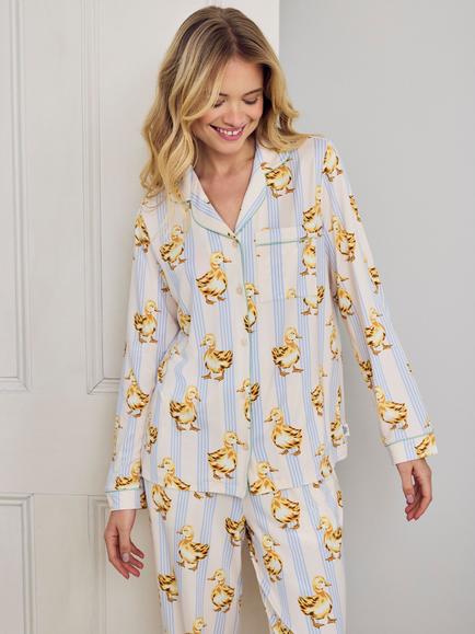 Chelsea Peers Fluffy Ducklings Button Down Long Pyjama Set, Blue - view 2, Blue