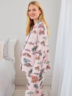 Chelsea Peers Lounging Leopards Button Down Long Maternity Pyjama Set containing TENCEL™ Modal, Pink - view 2, Pink