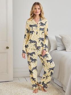 Chelsea Peers Petite Limoncello Zebra Button Down Long Pyjama Set, Yellow, Yellow