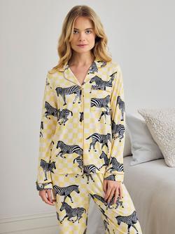 Chelsea Peers Petite Limoncello Zebra Button Down Long Pyjama Set, Yellow - view 2, Yellow