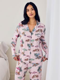 Chelsea Peers Petite Lounging Leopards Button Down Long Pyjama Set containing TENCEL™ Modal, Pink - view 2, Pink