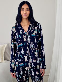 Chelsea Peers Petite Bark Court Button Down Long Pyjama Set containing TENCEL™ Modal, Navy - view 2, Navy