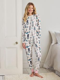 Chelsea Peers Petite Bark Court Jersey Long Pyjama Set, Off White, Off White