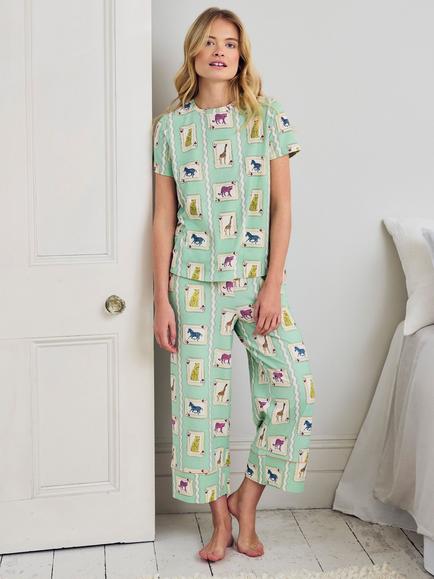 Chelsea Peers Playing Card Animals Jersey Long Pyjama Set, Green, Green
