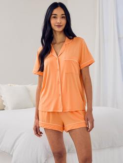 Chelsea Peers Contrast Piping Button Down Short Pyjama Set containing TENCEL™ Modal, Orange