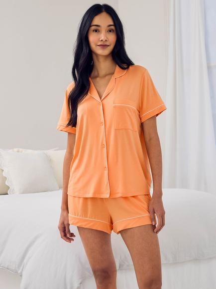 Chelsea Peers Contrast Piping Button Down Short Pyjama Set containing TENCEL™ Modal, Orange