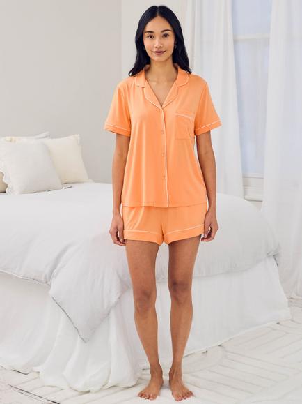Chelsea Peers Contrast Piping Button Down Short Pyjama Set containing TENCEL™ Modal - view 2, Orange