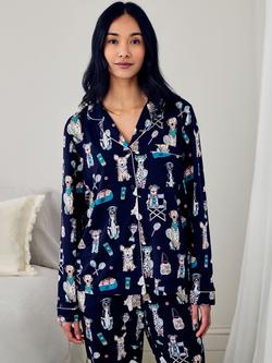 Chelsea Peers Bark Court Button Down Long Pyjama Set, Navy - view 2, Navy