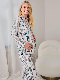 Chelsea Peers Bark Court Jersey Long Maternity Pyjama Set, Off White - view 2, Off White