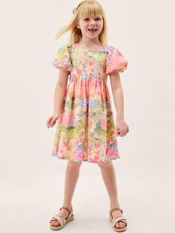 Monsoon Kids' Bunny Scene Puff Sleeve Dress, Multi, Multi