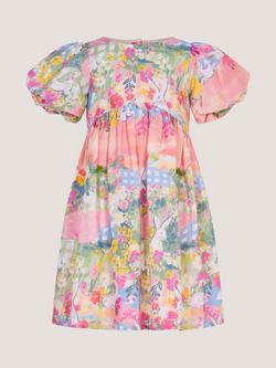 Monsoon Kids' Bunny Scene Puff Sleeve Dress, Multi - view 2, Multi