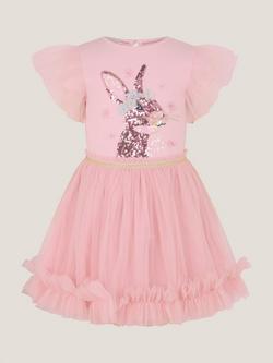 Monsoon Kids' Bunny Sequin Disco Party Dress, Pink, Pink