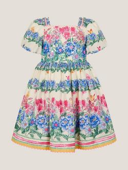 Monsoon Kids' Clara Puff Sleeve Floral Dress, Multi, Multi