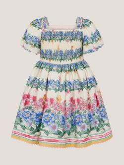 Monsoon Kids' Clara Puff Sleeve Floral Dress, Multi - view 2, Multi
