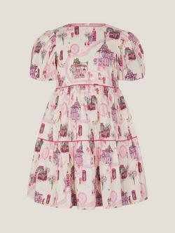 Monsoon Kids' London Puff Sleeve Dress, Multi, Multi