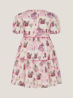 Monsoon Kids' London Puff Sleeve Dress, Multi - view 2, Multi