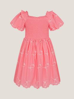 Monsoon Kids' Floral Embroidered Puff Sleeve Dress - view 2, Pink