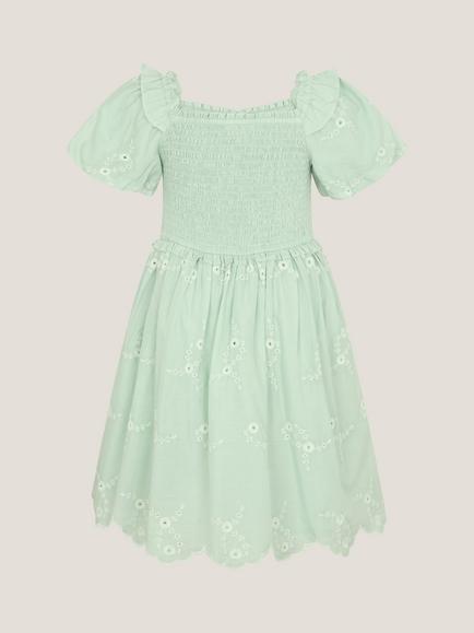 Monsoon Kids' Floral Embroidered Puff Sleeve Dress - view 2, Green