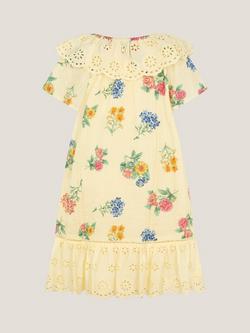 Monsoon Kids' Sasha Broderie Floral Print Dress, Yellow/Multi - view 2, Yellow/Multi