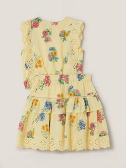 Monsoon Kids' Sasha Broderie Floral Top and Skirt Set, Yellow/Multi - view 2, Yellow/Multi