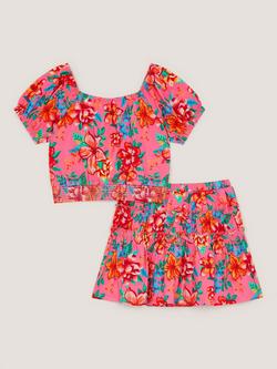 Monsoon Kids' Tropical Floral Top and Skort Set, Pink/Multi, Pink/Multi