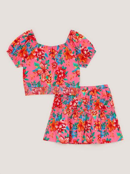 Monsoon Kids' Tropical Floral Top and Skort Set, Pink/Multi, Pink/Multi
