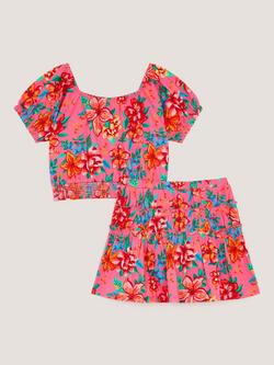 Monsoon Kids' Tropical Floral Top and Skort Set, Pink/Multi - view 2, Pink/Multi