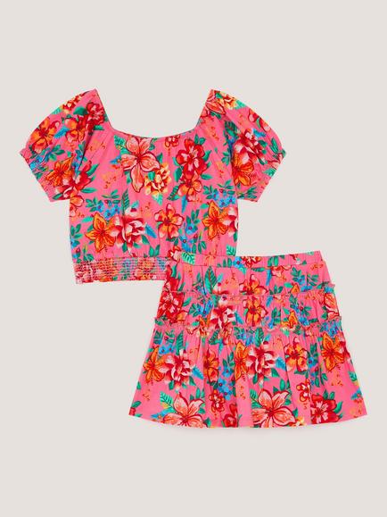 Monsoon Kids' Tropical Floral Top and Skort Set, Pink/Multi - view 2, Pink/Multi